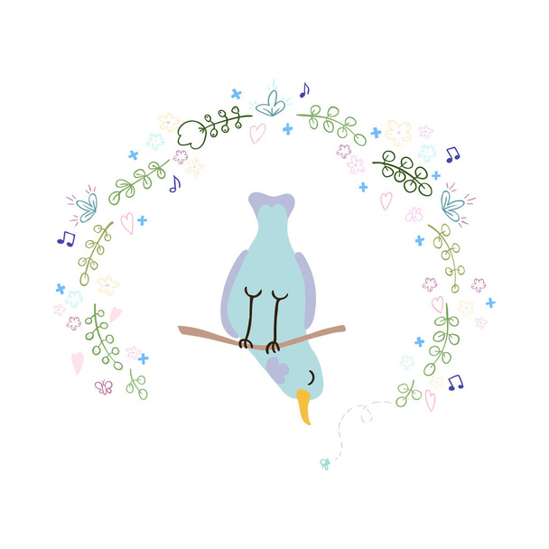 Colorful illustration of cute bird and wreath - ベクター画像