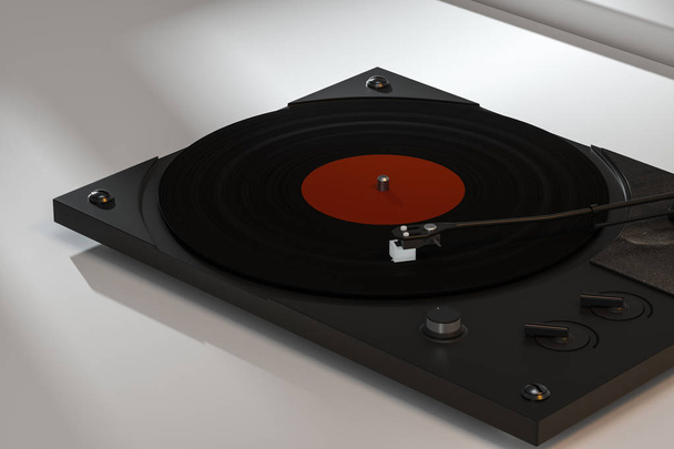 The dark vinyl record player on the table, 3d rendering. - Valokuva, kuva