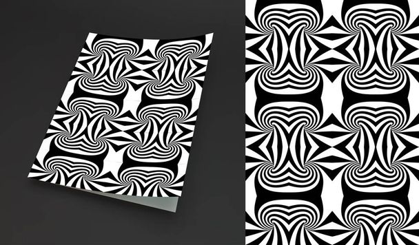 Cover design template. Black and white pattern with optical illusion. Applicable for placards, banners, book covers, brochures, planners or notebooks. 3d vector illustration. - Вектор, зображення