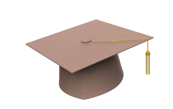 Tapa de graduación con borla dorada aislada sobre fondo blanco. ilustración 3d
 - Foto, Imagen