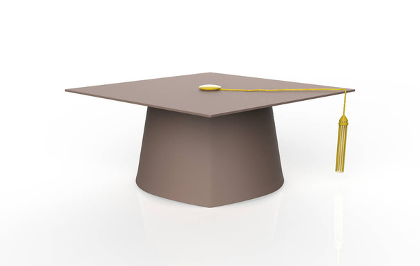 Graduiertenmütze mit goldener Quaste auf weißem Hintergrund. 3D-Illustration - Foto, Bild