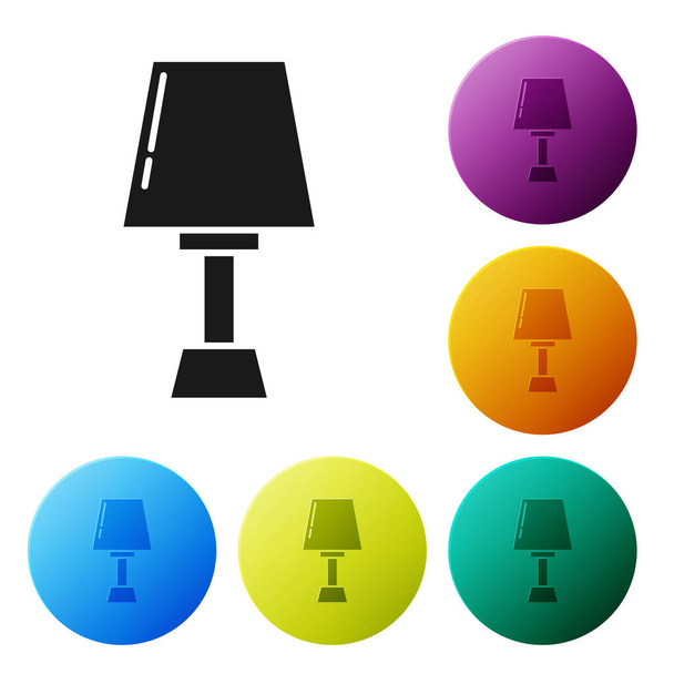 Icono de lámpara de mesa negra aislado sobre fondo blanco. Establecer iconos botones círculo de colores. Ilustración vectorial
 - Vector, imagen