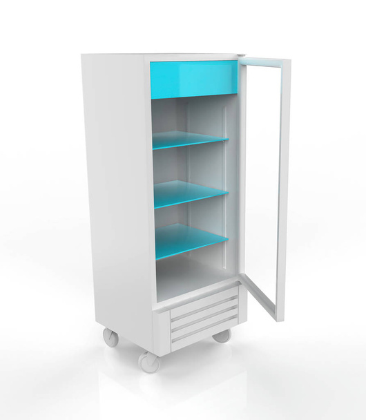 Kühlschrankgetränk mit Glastür auf weißem Hintergrund - 3D-Illustration - Foto, Bild