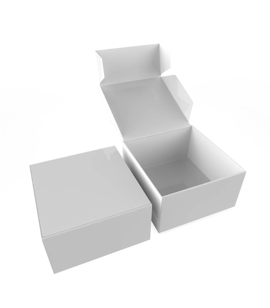 nyitott és szoros csomagolás doboz elszigetelt fehér alapon. 3d illusztráció  - Fotó, kép