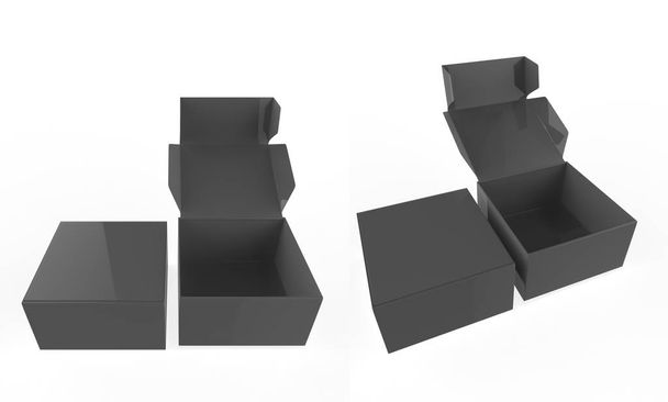 otevřený a uzavřený obal box izolovaný na bílém pozadí. 3D ilustrace  - Fotografie, Obrázek