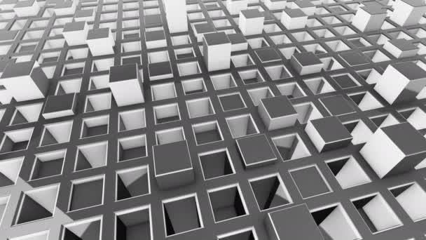 animierter 3D-Hintergrund mit Beleuchtung und Schatten mit versenkbaren quadratischen Stäben von der Platte mit Löchern - Filmmaterial, Video