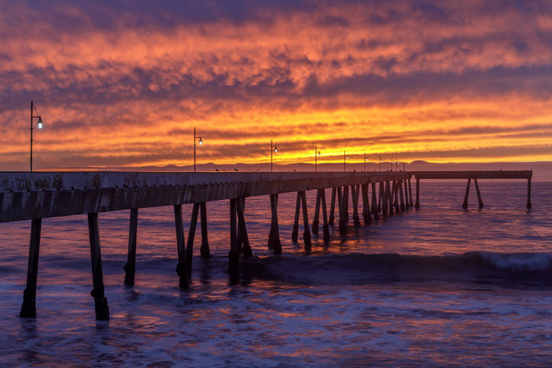 Fiery Sunset over Pacifica Municipal Pier. Pacifica, San Mateo County, California, USA. - Photo, Image