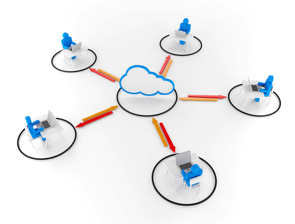 Emberi csoport felhő hálózati munka. 3D-s kép - Fotó, kép