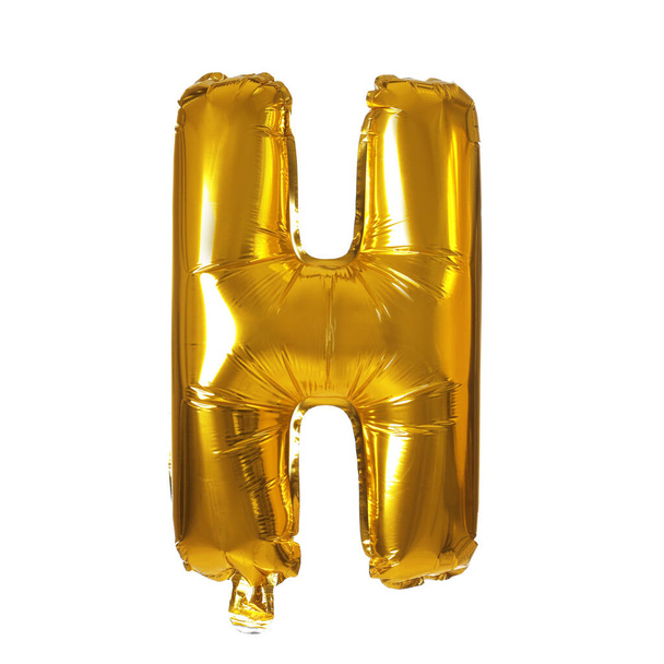 Golden letter H balloon on white background - Фото, изображение
