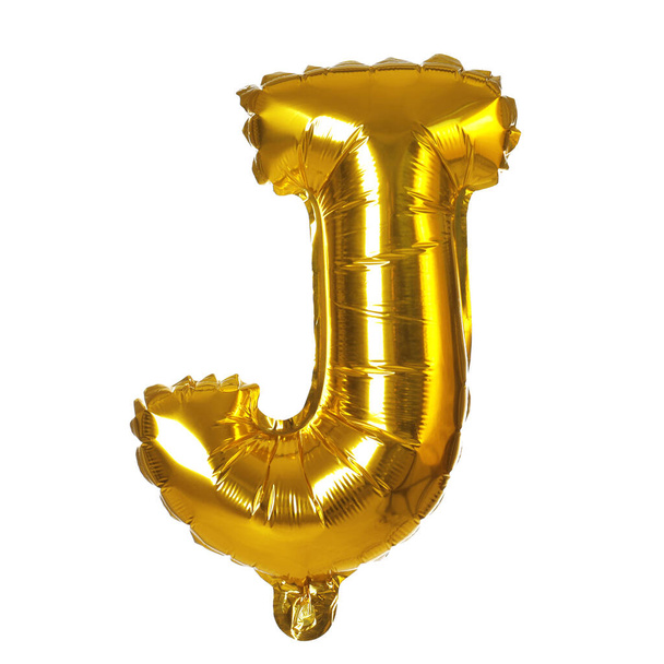 Golden letter J balloon on white background - Foto, imagen