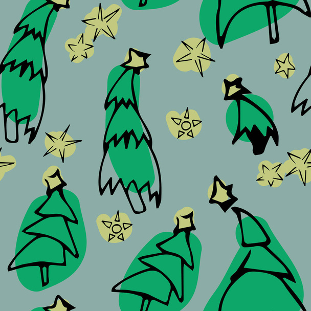 Stars among the trees, christmas holiday pattern vector - Vector, Image