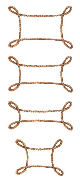 Set of Brown rope frame. Isolated on white background. Nautical style. Watercolor illustration. - Photo, Image