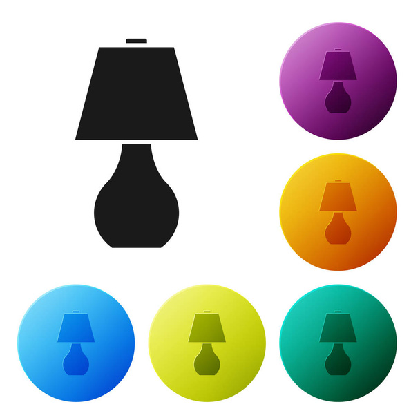 Fekete asztali lámpa ikon elszigetelt fehér alapon. Állítsa ikonok színes kör gombok. Vektorillusztráció - Vektor, kép