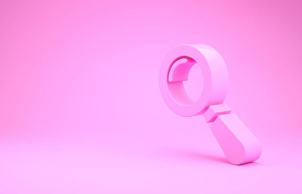 Рожева магічна скляна іконка ізольована на рожевому фоні. Пошук, фокус, масштаб, діловий символ. Концепція мінімалізму. 3D ілюстрація 3D рендеринга
 - Фото, зображення