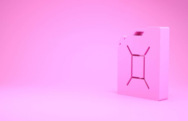 Bote rosa para icono de gasolina aislado sobre fondo rosa. Icono de gas diesel. Concepto minimalista. 3D ilustración 3D render - Foto, Imagen