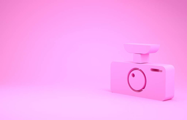 Icono DVR coche rosa aislado sobre fondo rosa. Icono de grabadora de vídeo digital para coche. Concepto minimalista. 3D ilustración 3D render
 - Foto, imagen