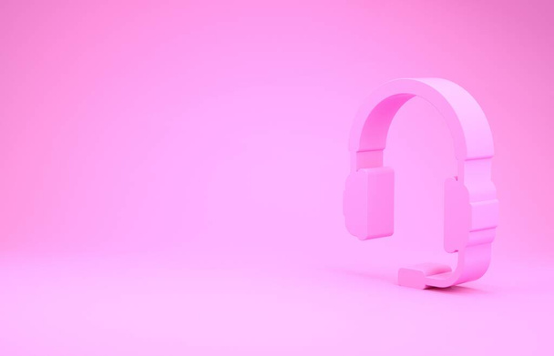 Pink Headphones with microphone icon isolated on pink background. Concept object for listening to music, service, communication and operator. Minimalism concept. 3d illustration 3D render - Zdjęcie, obraz