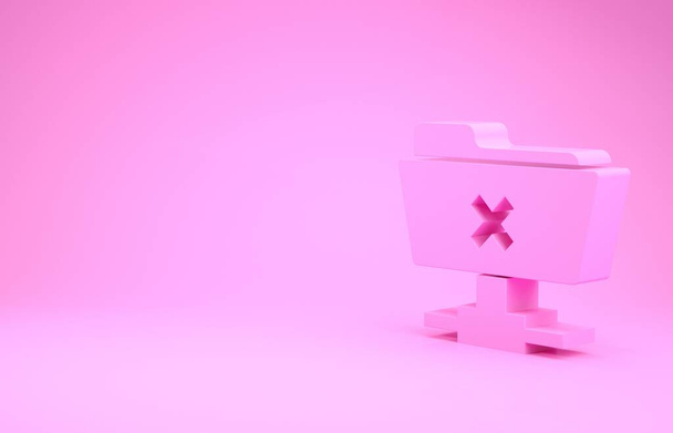 rosafarbenes ftp-Abbruch-Symbol auf rosa Hintergrund. Software-Update, Übertragungsprotokoll, Router, Teamwork-Tool-Management, Kopierprozess. Minimalismus-Konzept. 3D Illustration 3D Renderer - Foto, Bild