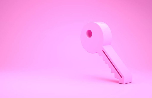 Pink Key kuvake eristetty vaaleanpunainen tausta. Minimalismin käsite. 3d kuva 3D renderöinti
 - Valokuva, kuva