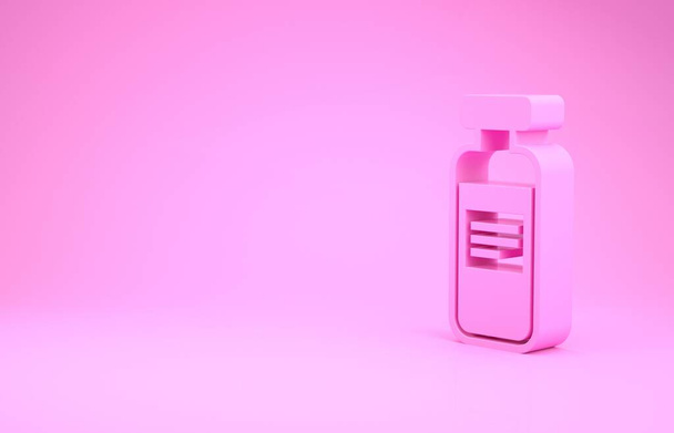 Vial de Pink Medical, ampolla, icono de la botella aislado sobre fondo rosa. Vacunación, inyección, concepto de atención de la vacuna. Concepto minimalista. 3D ilustración 3D render
 - Foto, Imagen