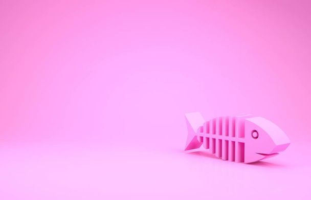 Pink Fish скелет значок изолирован на розовом фоне. Знак рыбьей кости. Концепция минимализма. 3D-рендеринг - Фото, изображение