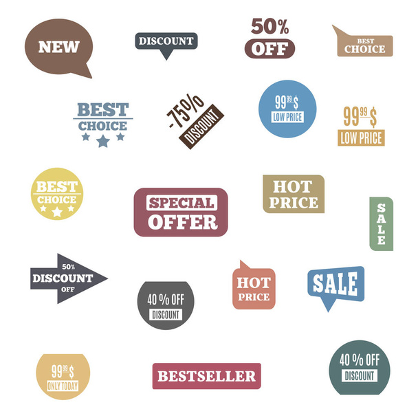 Set of colored label of discount and sale, vector illustration. - Вектор,изображение