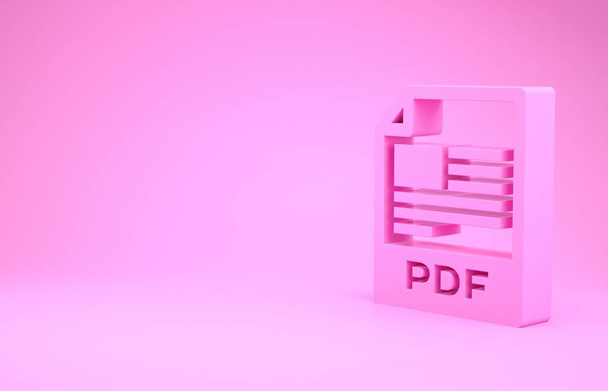Dokument Pink Pdf. Stáhnout ikonu tlačítka pdf izolované na růžovém pozadí. Symbol souboru Pdf. Minimalismus. 3D ilustrace 3D vykreslení - Fotografie, Obrázek