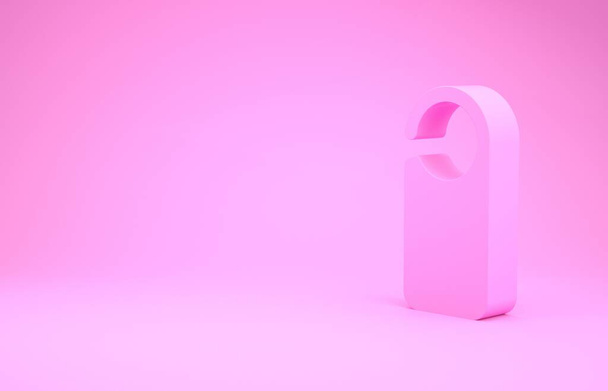 Pink Door hanger tags voor kamer in hotel of resort icoon geïsoleerd op roze achtergrond. Gelieve het bord niet te storen. Minimalisme concept. 3d illustratie 3d renderen - Foto, afbeelding