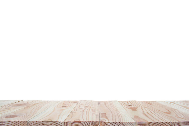 Κενό ξύλινο τραπέζι top απομονωμένο σε λευκό φόντο με απόκομμα  - Φωτογραφία, εικόνα