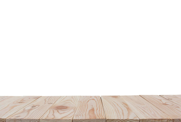 Empty wooden board table top isolated on white background with c - Zdjęcie, obraz