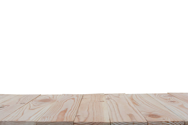 Empty wooden board table top isolated on white background with c - Foto, immagini