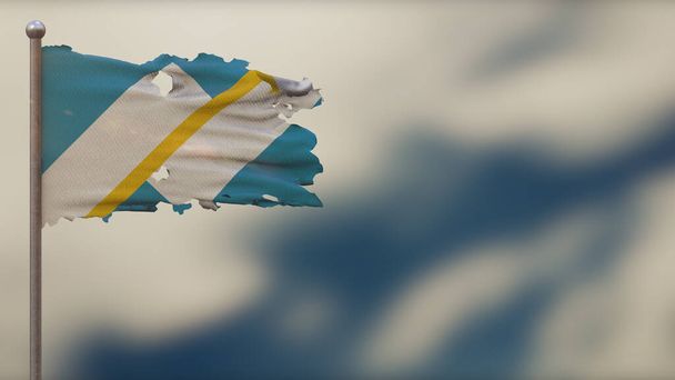 Франко-Юконне 3D рваный флаг размахивает иллюстрацией флага на Флагполе
 - Фото, изображение
