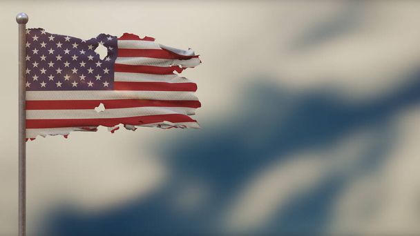Egyesült Államok 3d rongyos integető zászló illusztráció zászlórúd. - Fotó, kép