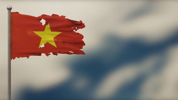 Wietnam 3d postrzępiony flaga ilustracja na Flagpole. - Zdjęcie, obraz