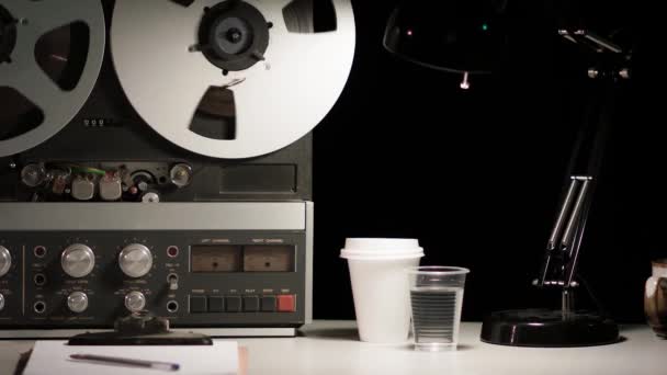 Vintage Open-Reel 1/4-inch Tape Recorder - Wiretap Surveillance  - Πλάνα, βίντεο