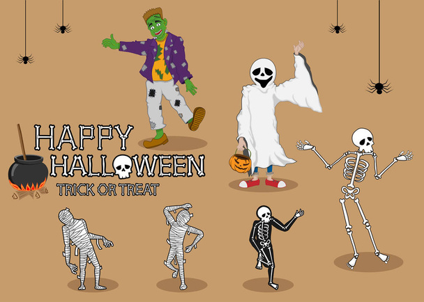 collection set of halloween monster costume - Vector, Image
