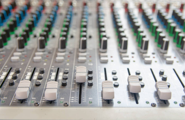 Audio sound mixer control panel.  Sound console buttons for adju - Photo, Image