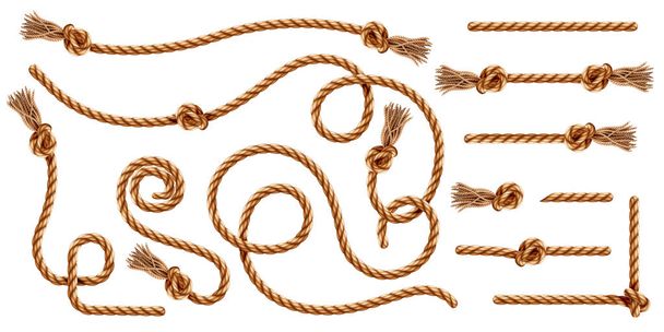 Knotted ropes with tassels or cords, string, knot - Vector, Image