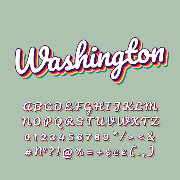 Винтажные 3d-векторные буквы Вирджинии. Ретро жирный шрифт, шрифт
. - Вектор,изображение