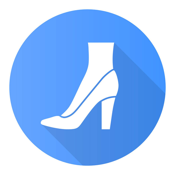 Pumps blue flat design long shadow glyph icon. Woman stylish formal footwear design. Female casual stacked high heels, luxury modern court shoes. Fashionable accessory. Vector silhouette illustration - Вектор,изображение