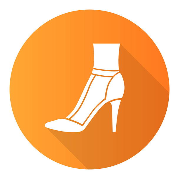 T-strap high heels orange flat design long shadow glyph icon. Woman stylish retro footwear design. Female casual shoes, luxury stilettos. Classic clothing accessory. Vector silhouette illustration - Vector, Image