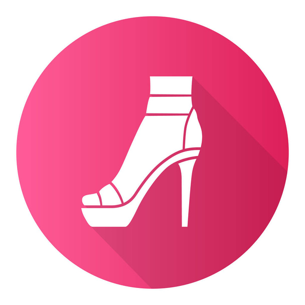 Ankle strap high heels pink flat design long shadow glyph icon. Woman stylish footwear design. Female party stiletto shoes, luxury summer open toe sandals. Vector silhouette illustration - Vektor, kép