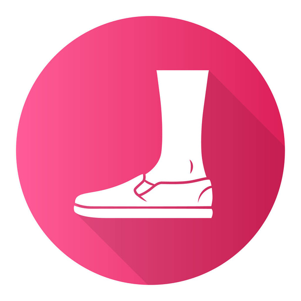 Slip ons pink flat design long shadow glyph icon. Women and men stylish footwear design. Unisex casual flats, modern comfortable canvas shoes. Male and female fashion. Vector silhouette illustration - Вектор, зображення