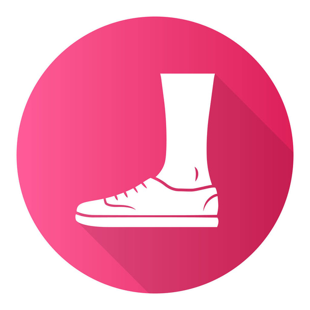 Тренери рожевий плоский дизайн довгий тіньовий гліф значок. Жінки і чоловіки стильне взуття. Чуттєві кросівки Unisex, сучасне зручне тенісне взуття. Чоловіча і жіноча мода. Векторна ілюстрація силуету
 - Вектор, зображення