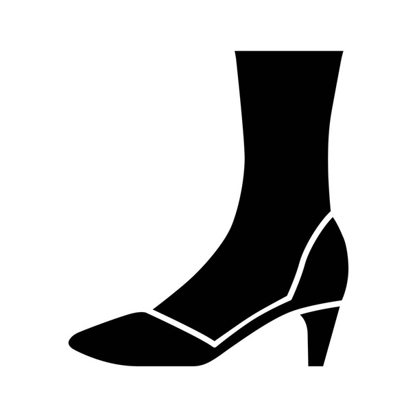 Court shoes glyph icon. Woman stylish formal footwear design. Female casual stacked kitten heels, luxury modern pumps. Office fashion. Silhouette symbol. Negative space. Vector isolated illustration - Vector, Imagen