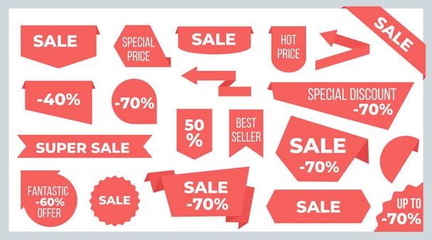 Ribbons and banners. Sale price tags and discount offer stickers graphic design template. Vector ribbon labels - Vector, Imagen