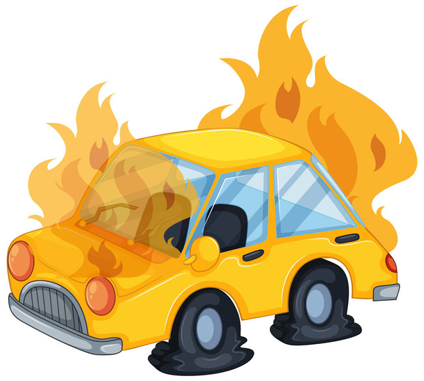 Unfallort mit brennendem Auto - Vektor, Bild