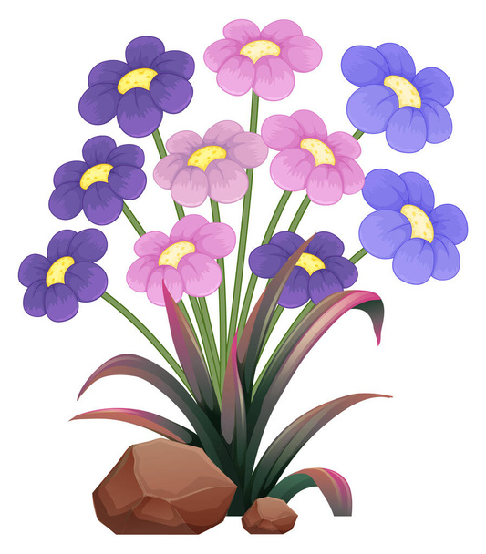 Beyaz arkaplanda pembe ve mor çiçekler - Vektör, Görsel