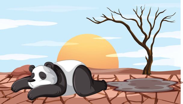 Ölen panda ile ormanları yok etme sahnesi - Vektör, Görsel