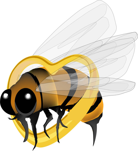useful insect flying bee with yellow heart - Vector, Image